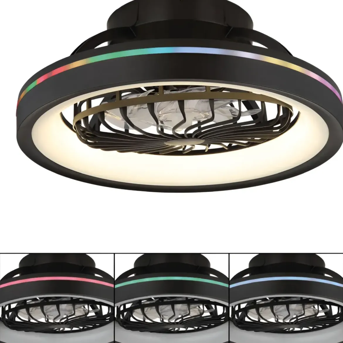 Ventilatore da Soffitto con Luce Nero LED RGB Dimmerabile Telecomando