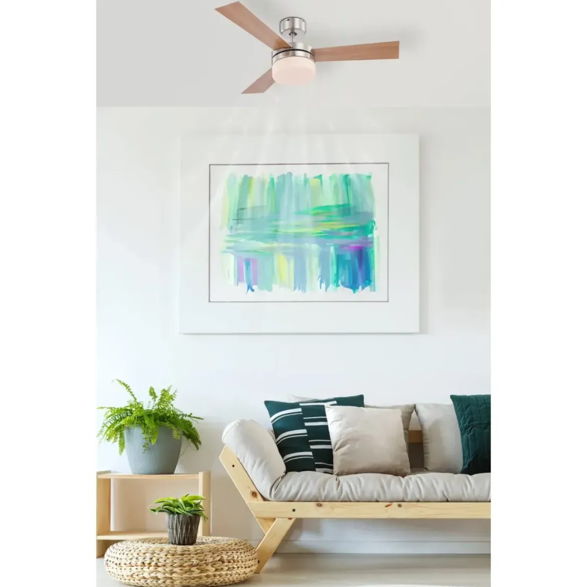 Ventilatore da Soffitto con Luce 3 Pale Reversibili Faggio Argento