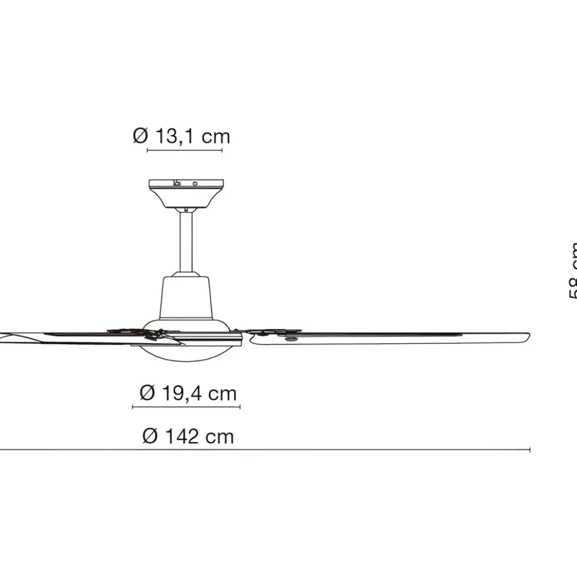Ventilatore da Soffitto con Luce 142 cm 3 Pale Metallo Nero 3 Velocità