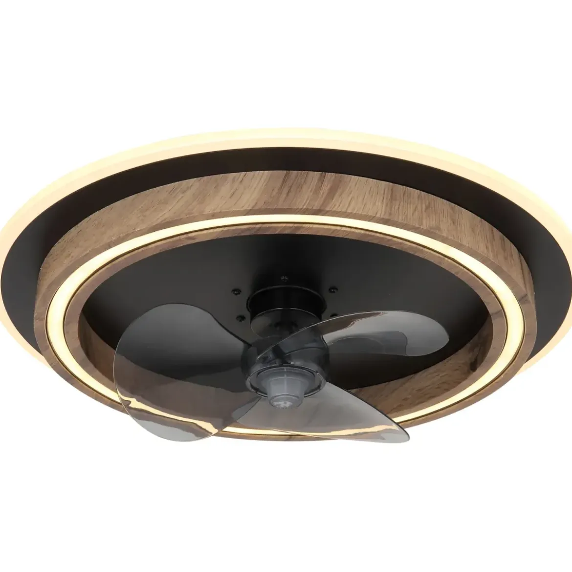 Ventilatore Soffitto con Luce Dimmerabile Nero Effetto Legno Telecomando