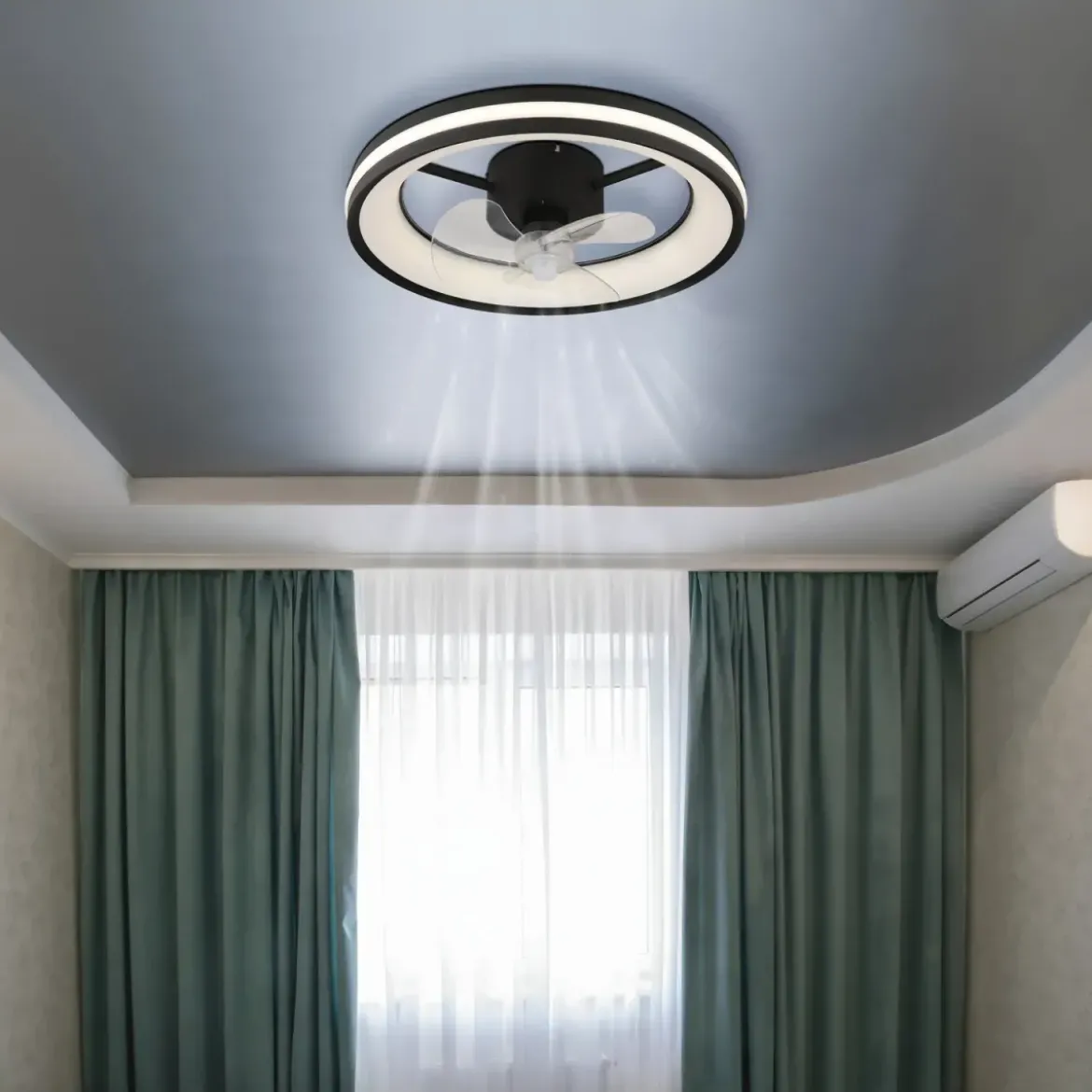 Ventilatore Soffitto con Luce LED Dimmerabile Nero 3 Pale Trasparenti