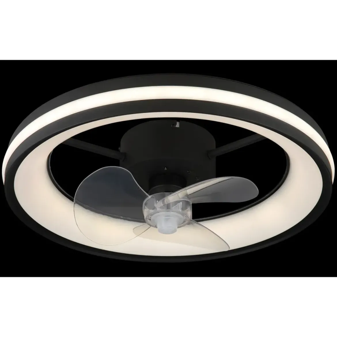 Ventilatore Soffitto con Luce LED Dimmerabile Nero 3 Pale Trasparenti