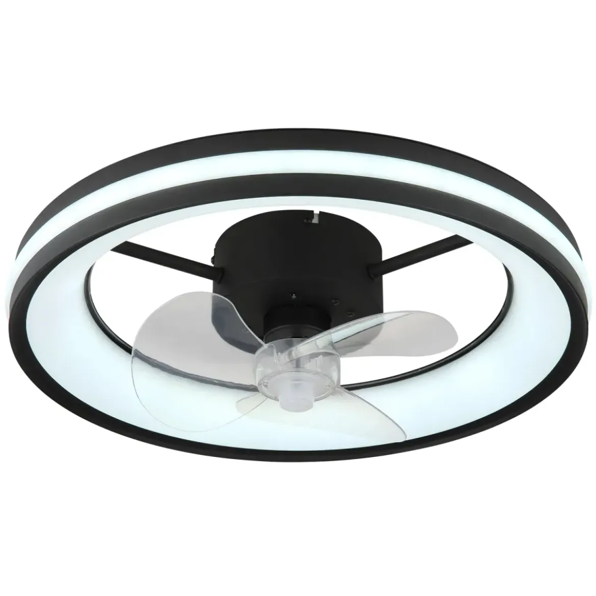 Ventilatore Soffitto con Luce LED Dimmerabile Nero 3 Pale Trasparenti