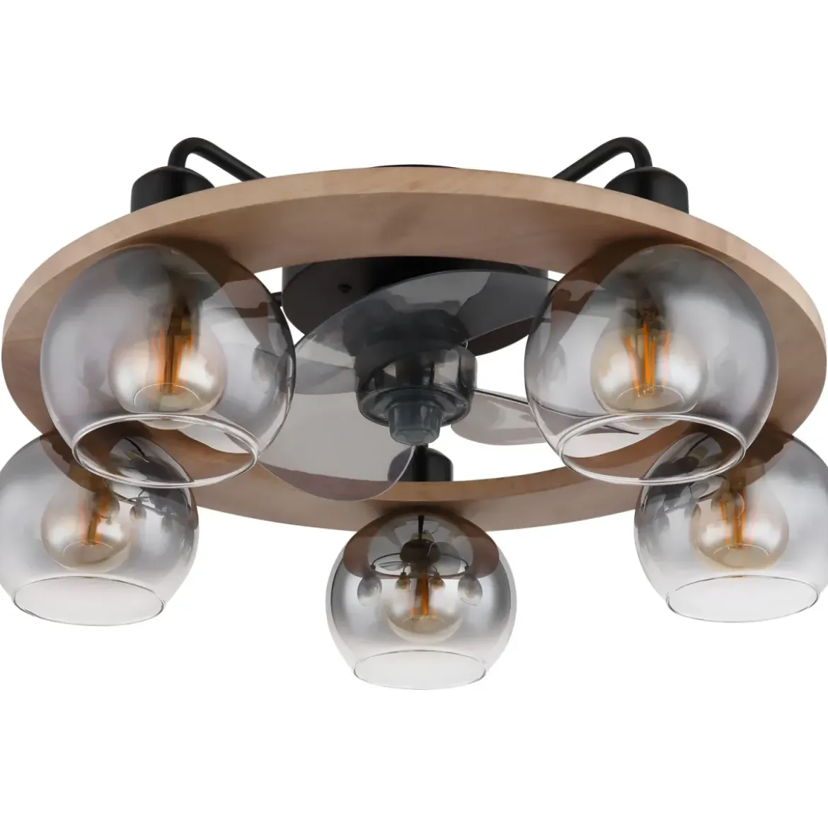 Ventilatore Soffitto con Luce 5 Bracci E27 3 Pale Nero Effetto Legno