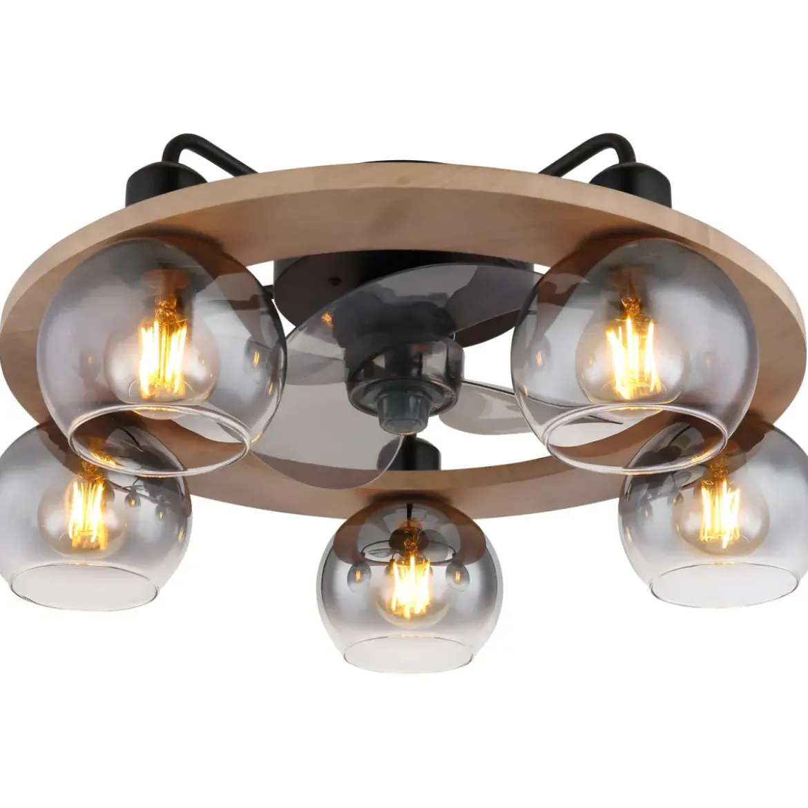 Ventilatore Soffitto con Luce 5 Bracci E27 3 Pale Nero Effetto Legno