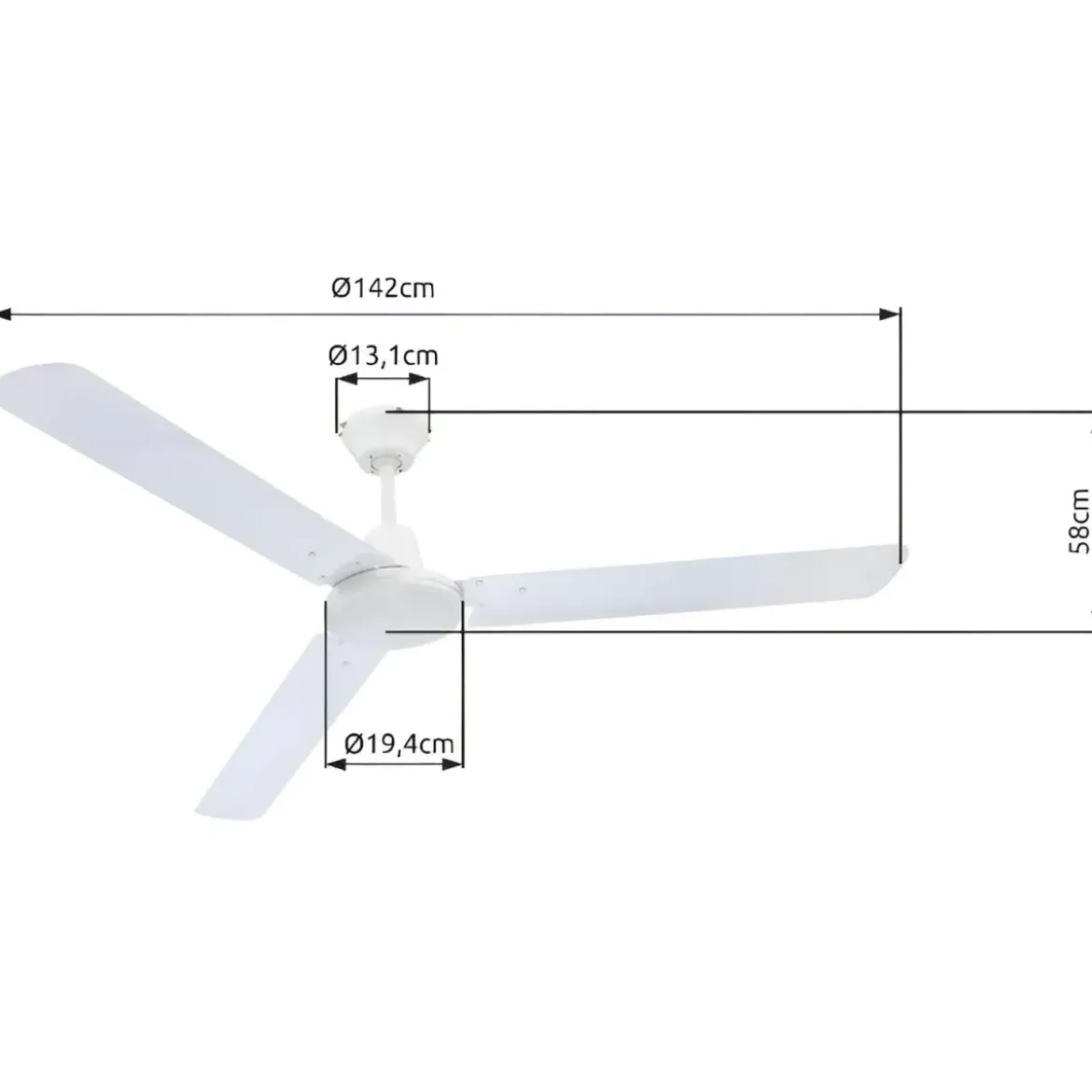 Ventilatore Soffitto con Luce 142 cm 3 Pale Metallo Bianco 3 Velocità