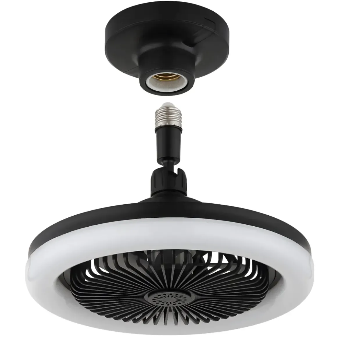 Ventilatore Soffitto con Luce LED Dimmerabile Nero Tondo Telecomando