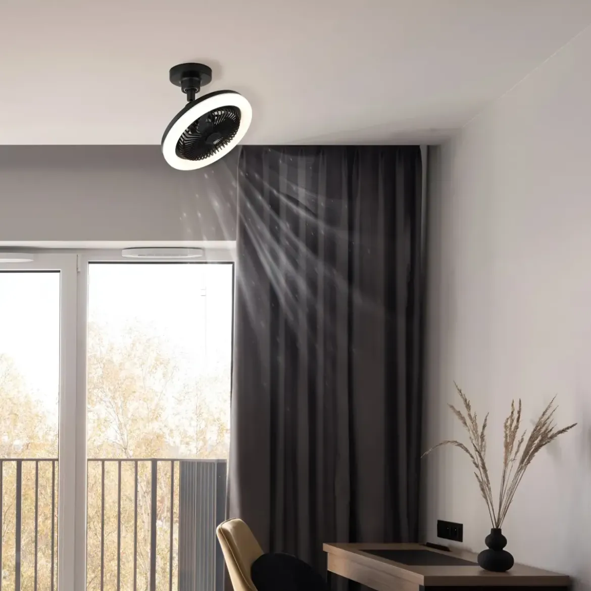 Ventilatore Soffitto con Luce LED Dimmerabile Nero Tondo Telecomando