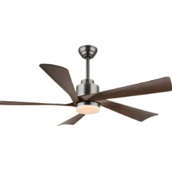 Ventilatore Soffitto con Luce Dimmerabile Grigio 5 Pale Effetto Legno