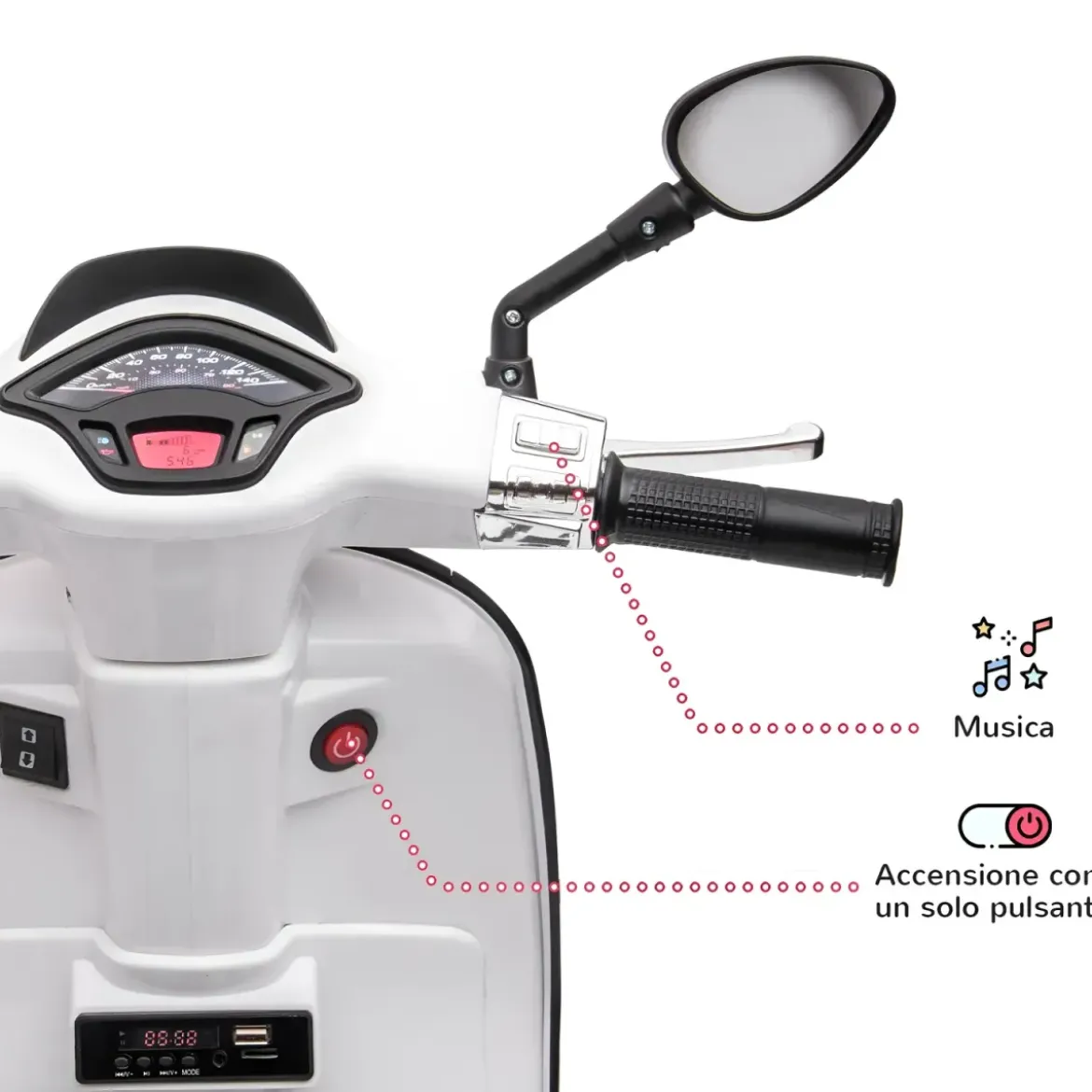 Vespa Sprint Elettrica per Bambini 12V Bianco Luci LED Moto Scooter