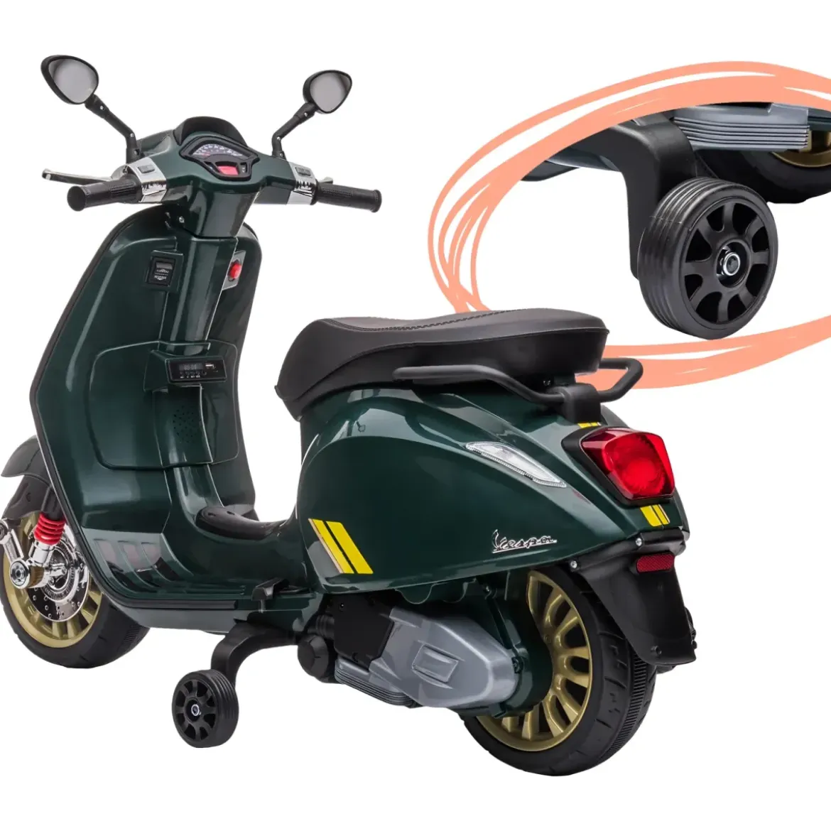 Vespa Sprint Elettrica per Bambini 12V Verde Luci LED Moto Scooter