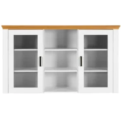Vetrina Credenza da Salotto con 2 Ante in Legno Massello Bianco Rovere