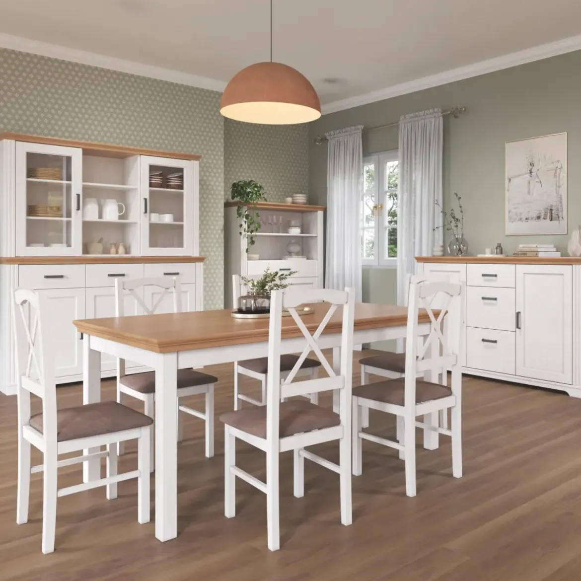 Vetrina Credenza da Salotto con 2 Ante in Legno Massello Bianco Rovere