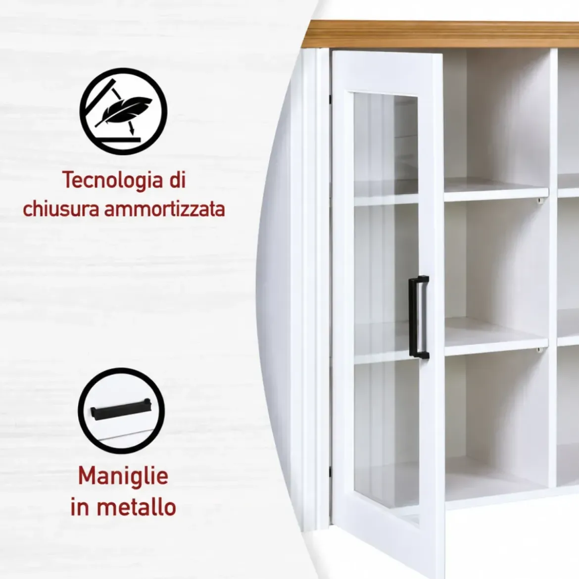 Vetrina Credenza da Salotto con 2 Ante in Legno Massello Bianco Rovere