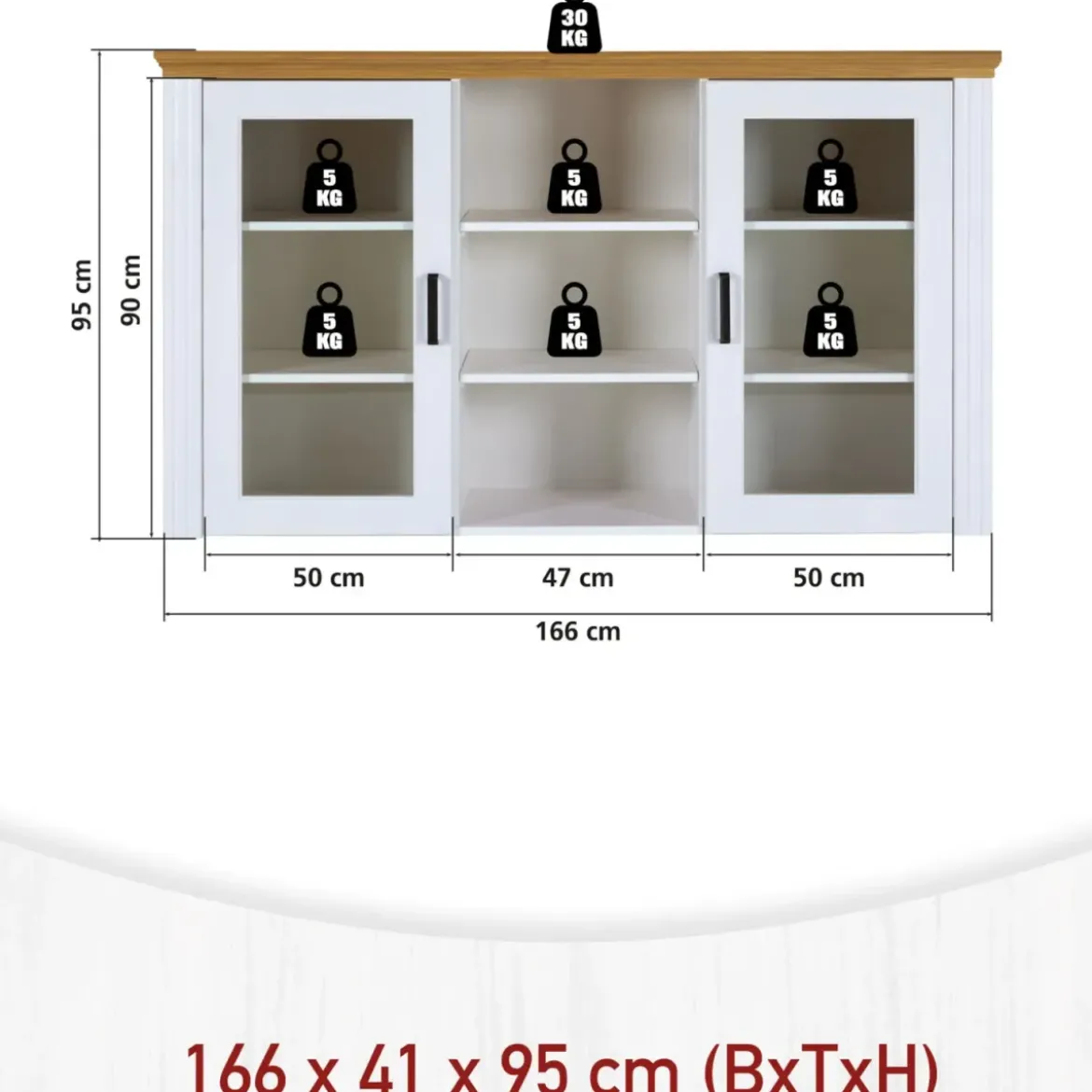 Vetrina Credenza da Salotto con 2 Ante in Legno Massello Bianco Rovere