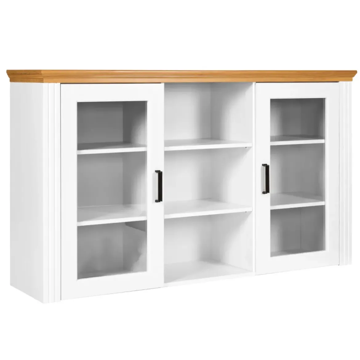 Vetrina Credenza da Salotto con 2 Ante in Legno Massello Bianco Rovere