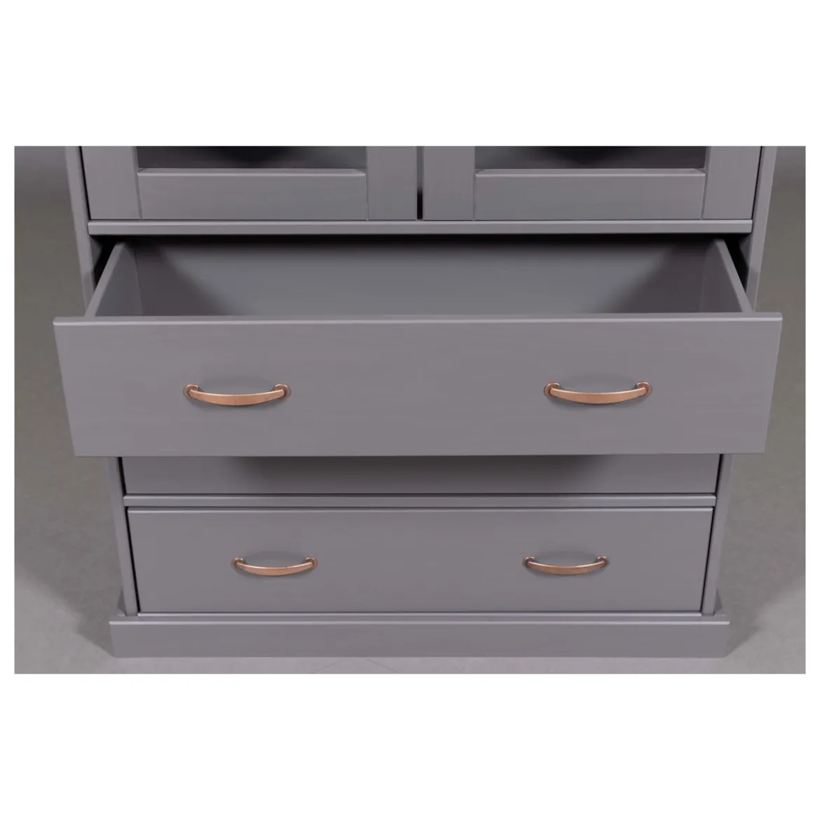 Vetrina Credenza Grigia Alta Mobile 2 Ante con Cassetti da Cucina Legno