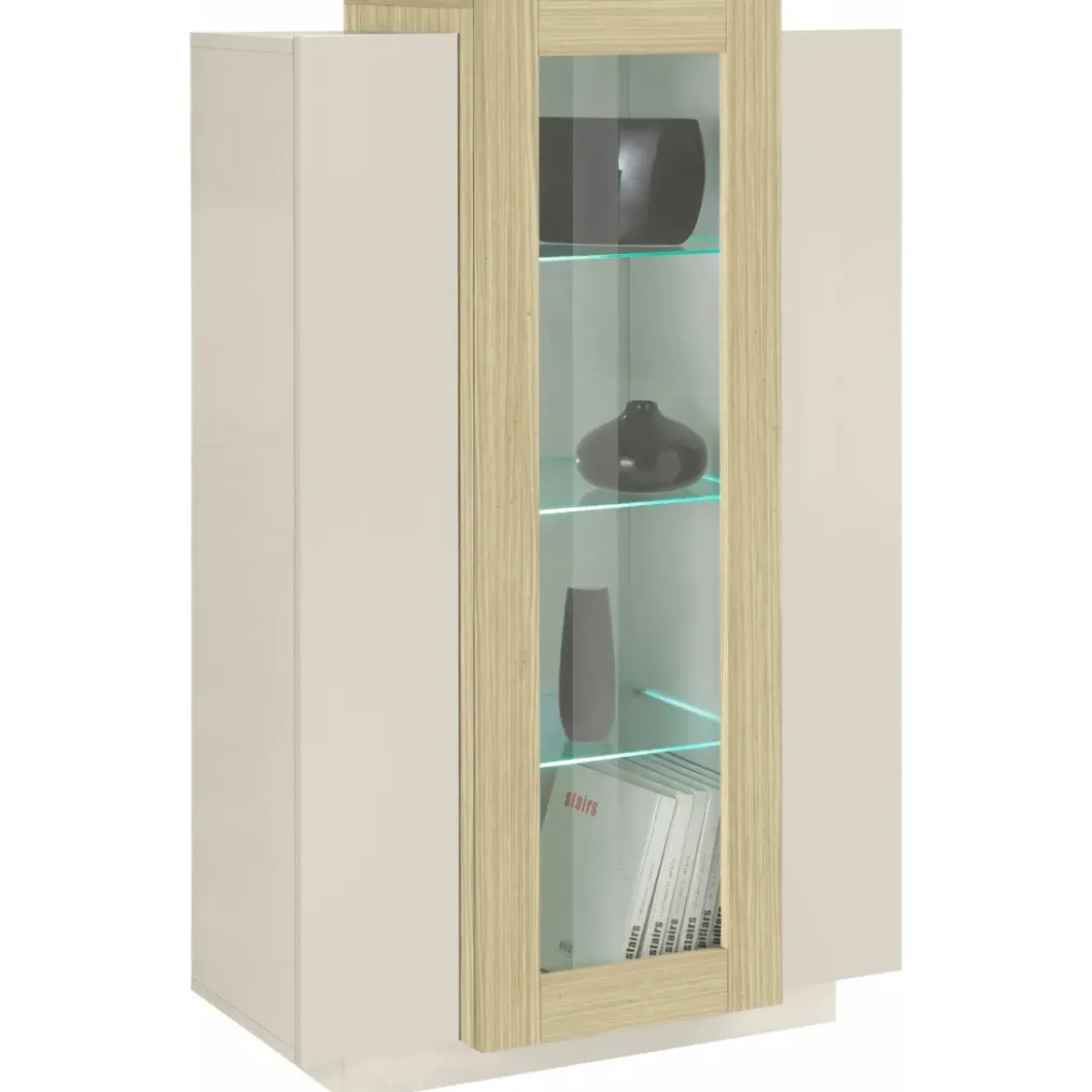 Vetrina Mobile da Soggiorno 3 Ante Beige Rovere Vetro Moderna 5 Ripiani