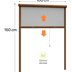 Zanzariera a Rullo Verticale 100x160 Riducibile in Alluminio Marrone