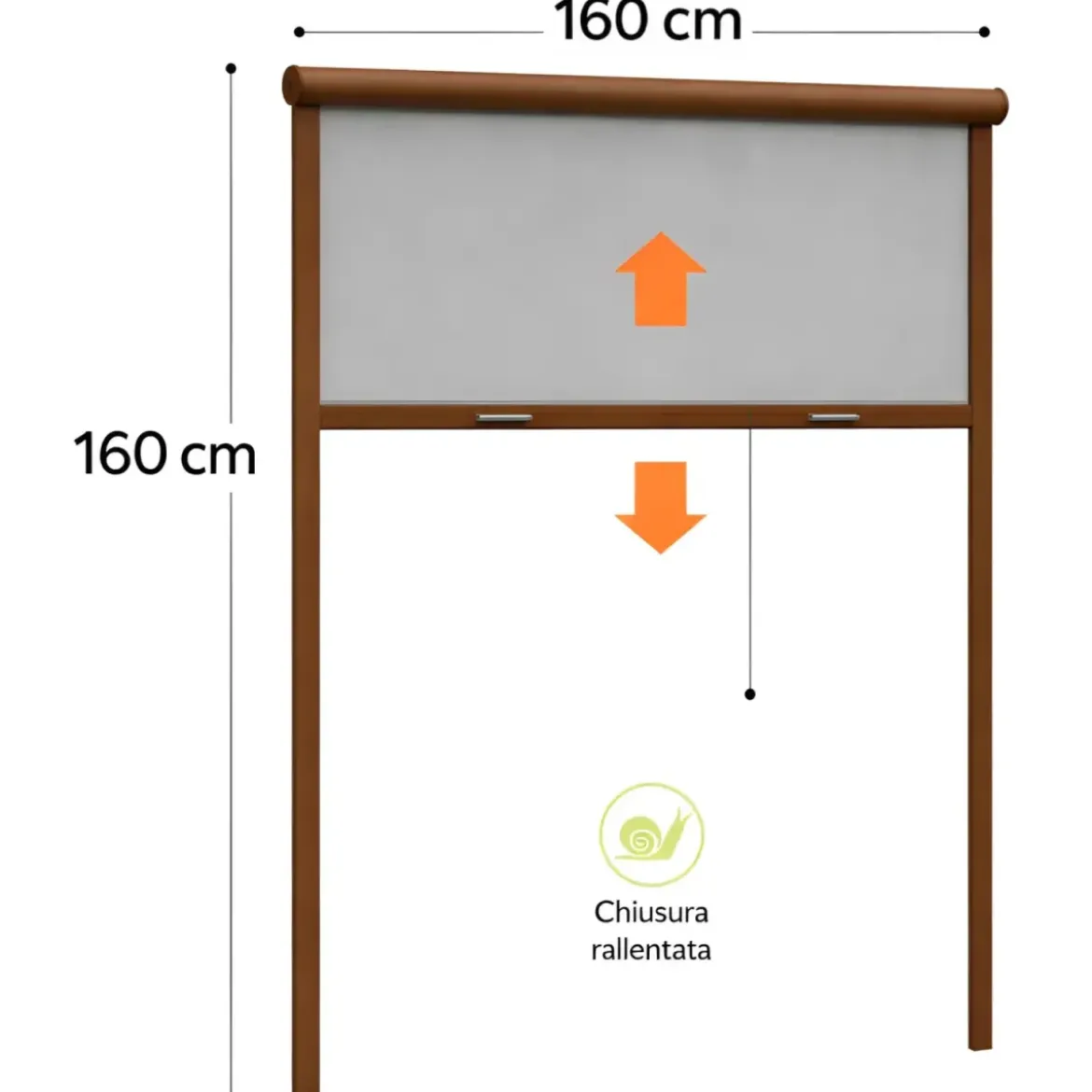 Zanzariera a Rullo Verticale 160x160 Riducibile in Alluminio Marrone