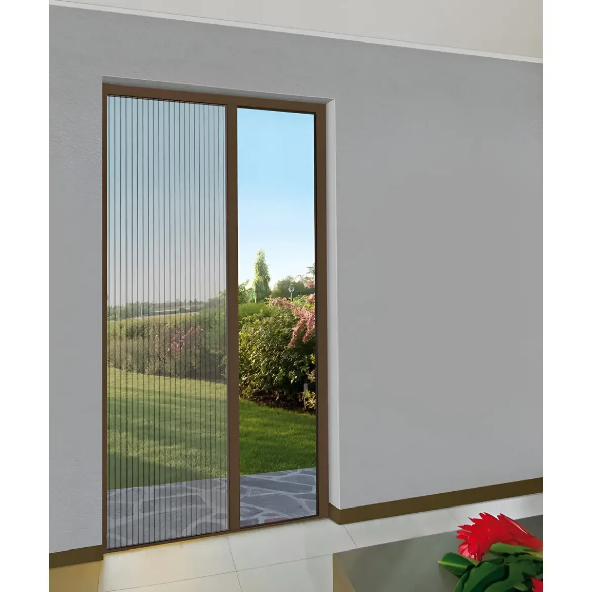 Zanzariera Plissettata Laterale Marrone Guida Bassa Porta 150x240